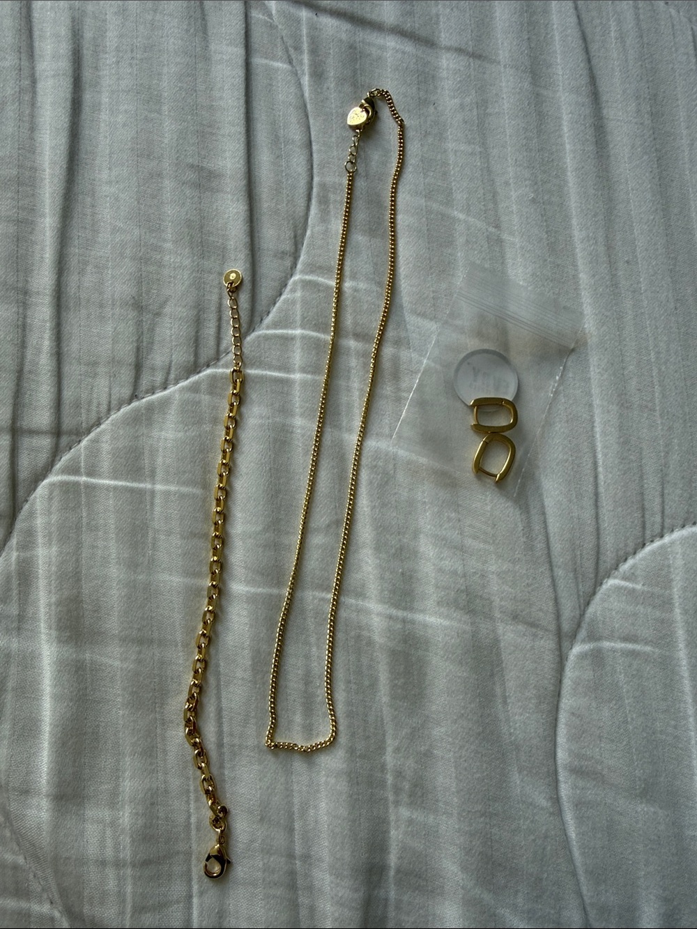 Classic Gold Chain Necklace and Bracelet Set with Hoop Charms